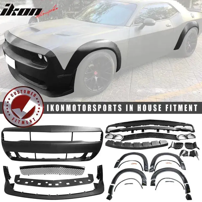 Ikon Motorsports 2008-2014 Dodge Challenger Front Bumper + Demon Lip + Fender Flares 1