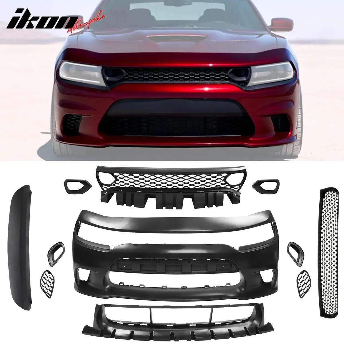 Ikon Motorsports 2015-2023 Dodge Charger 19 Srt Hellcat Front Bumper Conversion Kit Pp 1