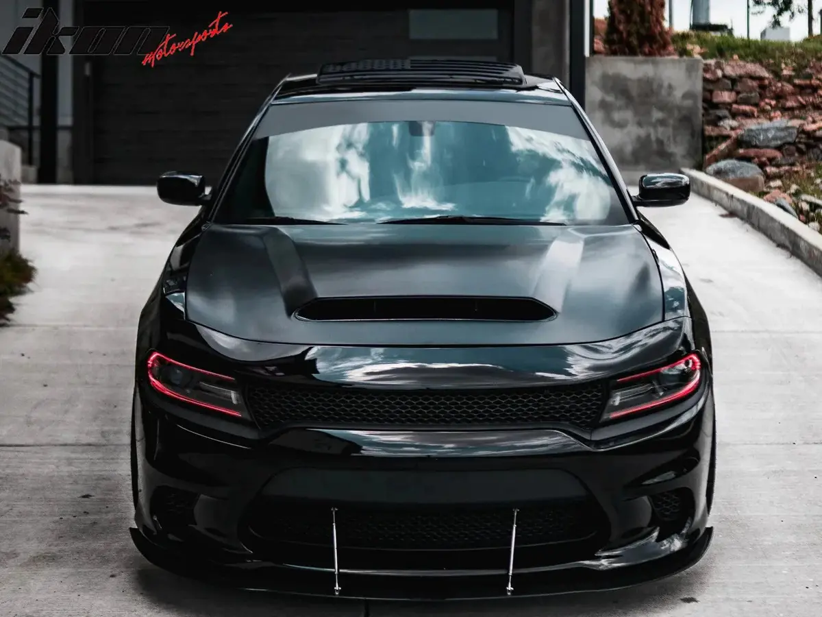 Ikon Motorsports 2015-2023 Dodge Charger Demon Style Black Front Hood W/ Vent Aluminum 1