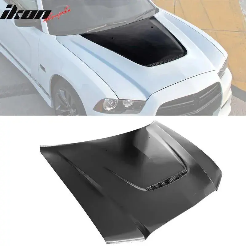 Ikon Motorsports 2011-2014 Dodge Charger Black Srt 392 Style Hood Replacement Aluminum 1