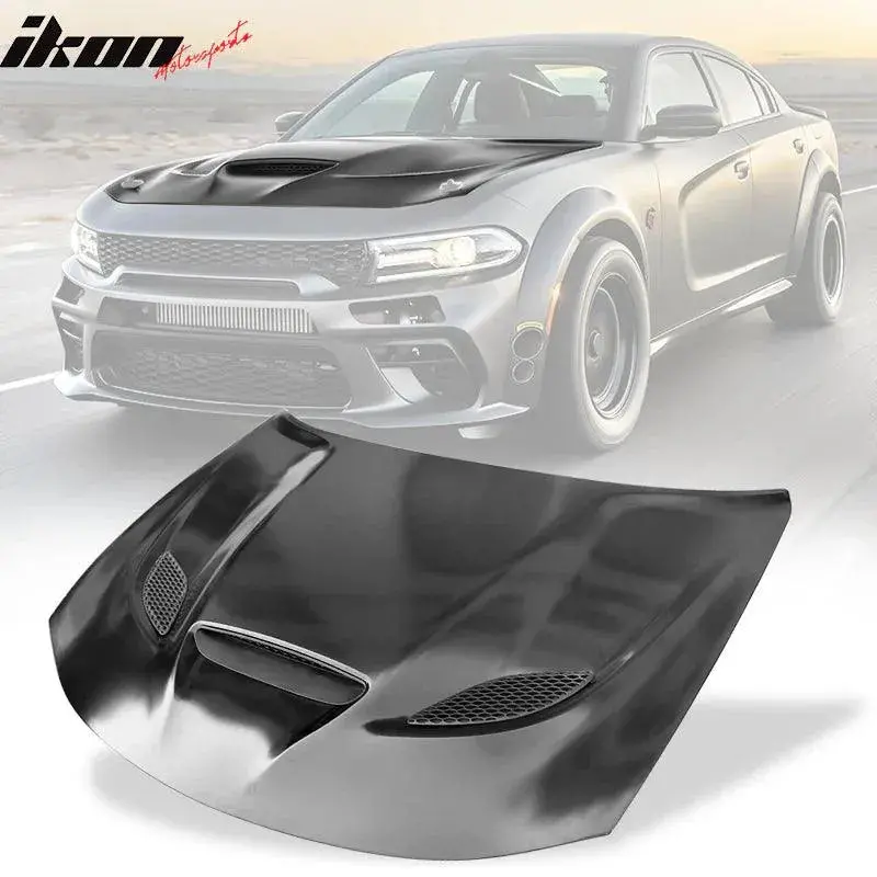 Ikon Motorsports 2015-2023 Dodge Charger Srt Style Black Hood Scoop Vent Aluminum 1