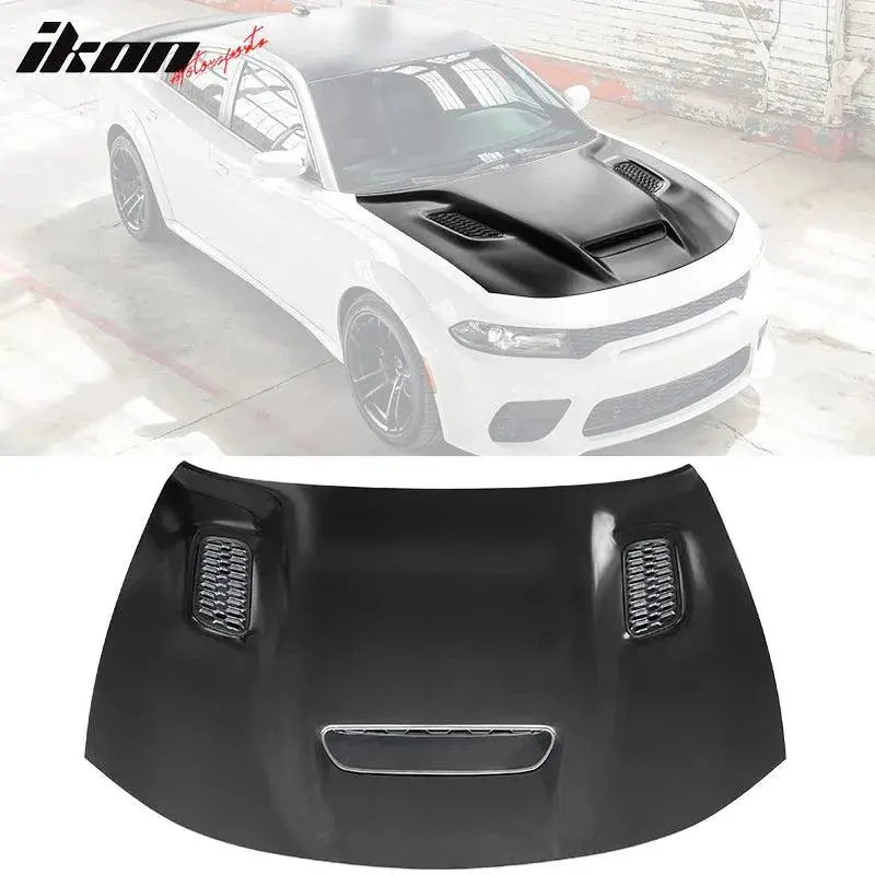 Ikon Motorsports 2015-2023 Dodge Charger Black Srt Redeye Widebody Style Hood Aluminum 1