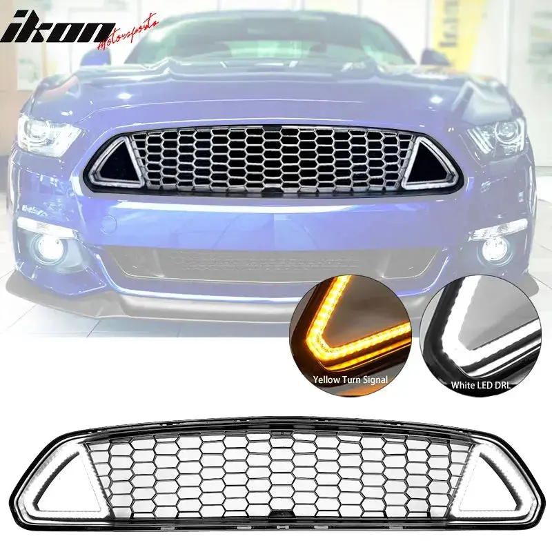 2015-2017 Ford Mustang Unpainted Front Hood Upper Grille W/ Led Lights 1