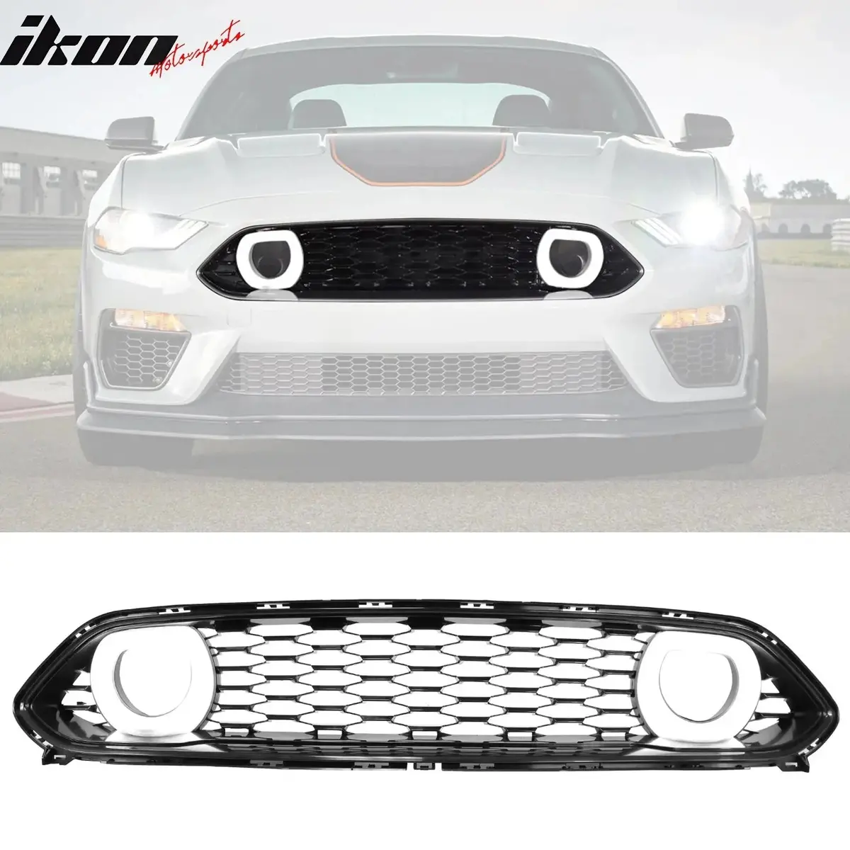 2021-2023 Ford Mustang Mach 1 Black Front Upper Grille W/ Led Lamp Abs 1