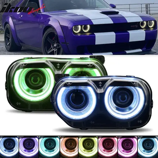 Ikon Motorsports 2015-2023 Dodge Challenger Rgb Drl Led Headlights Lamps With 10 Colors 1