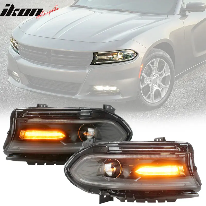 Ikon Motorsports 15-23 Dodge Charger Sequential Indicator Led Drl Headlights 1