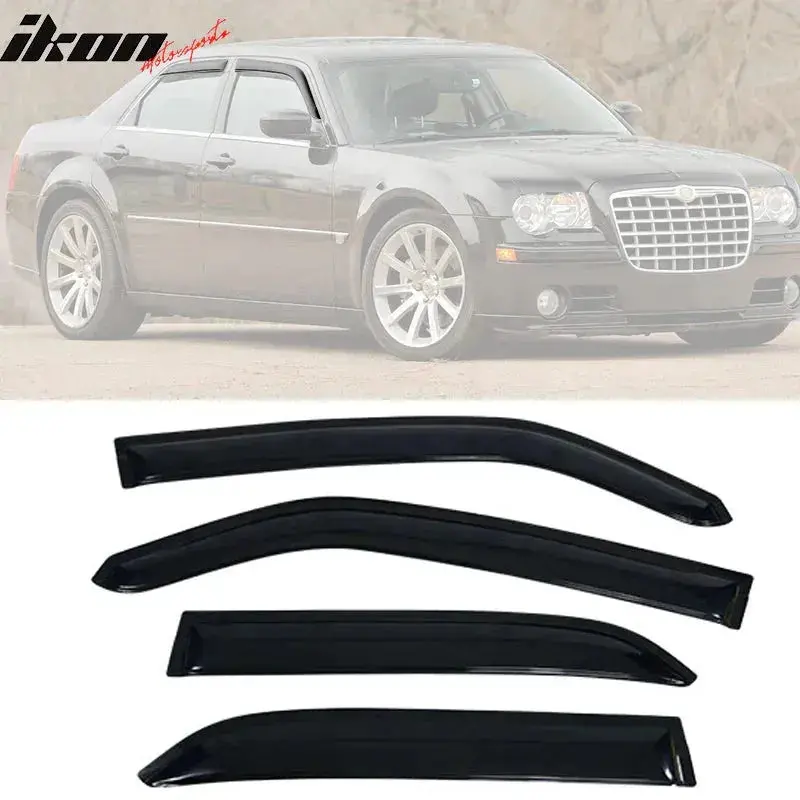 Ikon Motorsports 2005-2010 Chrysler 300 Slim Style Smoke Tinted Visor Window Acrylic 2