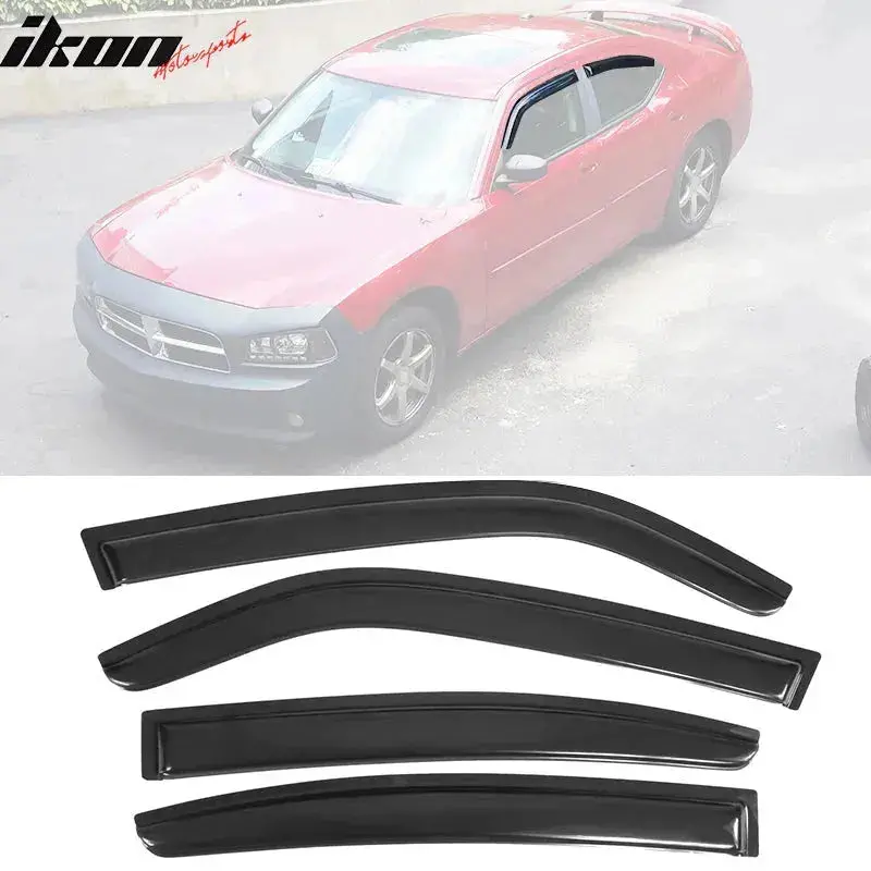 Ikon Motorsports 2006-2010 Dodge Charger Tape On Visor Window Rain Guard Acrylic 1