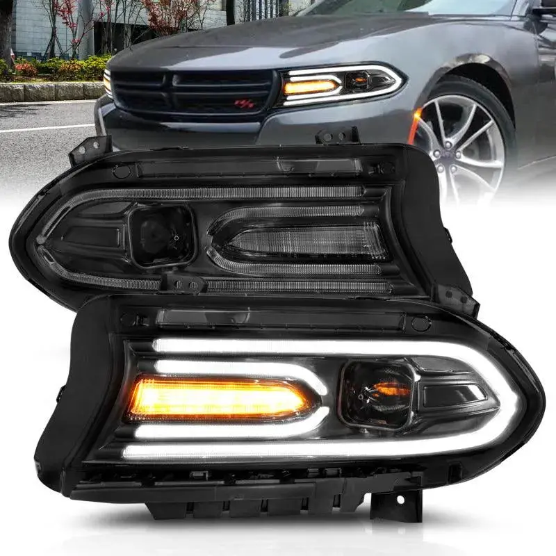Anzo 2015-2018 Dodge Charger Projector Headlights Plank Style Black 1