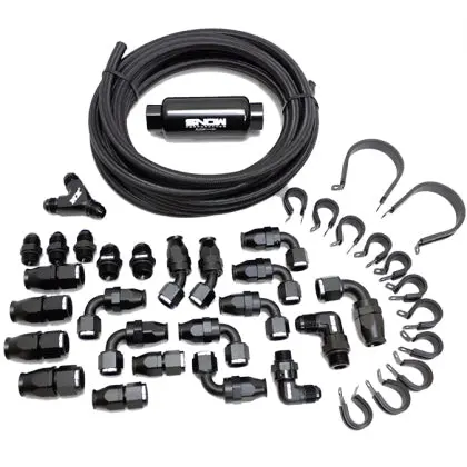 Snow Performance -8 Black Nylon Braided Stainless Fuel Line Kit 1