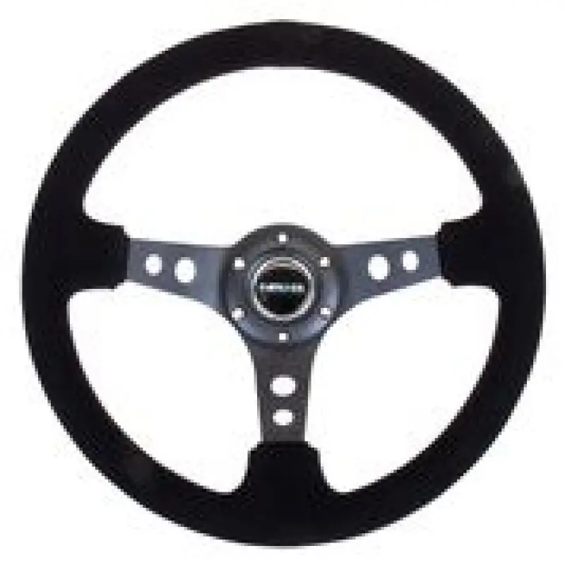 Nrg Reinforced Steering Wheel (350Mm / 3In. Deep) Blk Suede/Blk Stitch W/Black Circle Cutout Spokes 1
