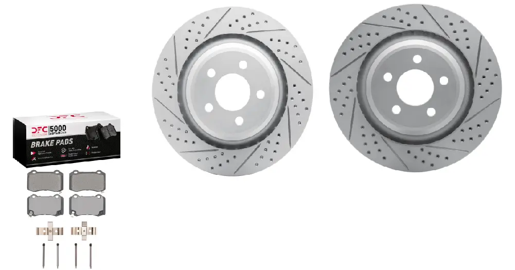 Dynamic Friction 2005-2023 Dodge Charger / Challenger / 300 Rear Pads & Rotors Drilled/ Slotted 4 Piston Rear Kit 1