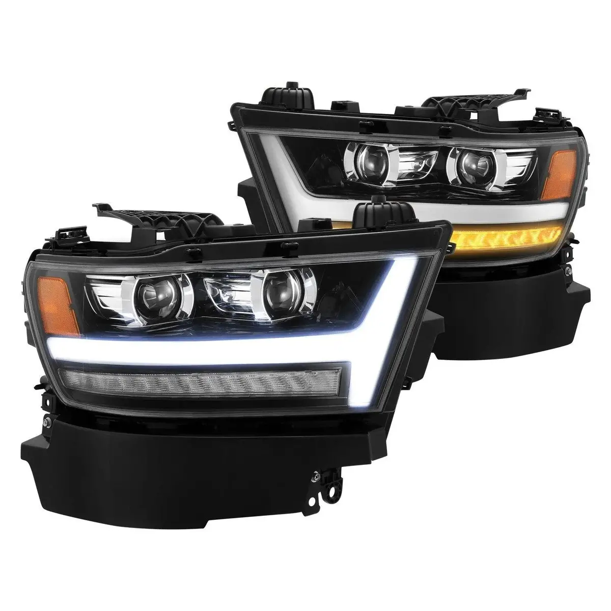 Alpharex Projector Headlights Ram 1500 2019-2024  [Pro Series - Sequential Signal] Jet Black / Black / Chrome 1
