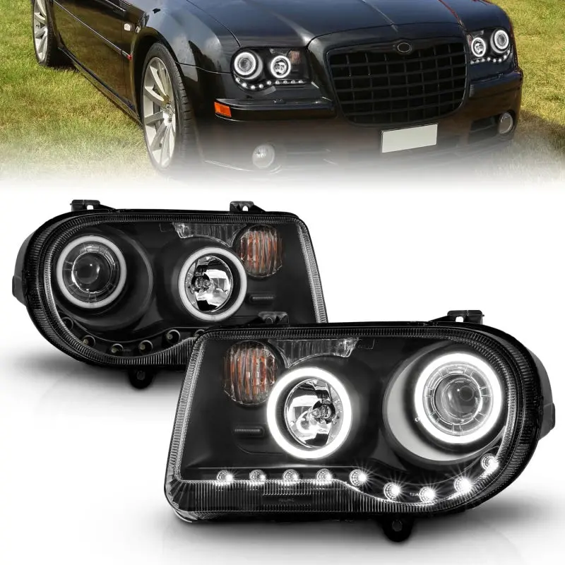 Anzo 2005-2010 Chrysler 300C Projector Headlights W/ Halo Black (Ccfl) G2 1