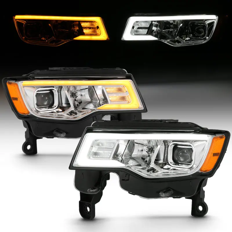 Anzo 2017-2018 Jeep Grand Cherokee Projector Headlights W/ Plank Style Switchback - Chrome W/ Amber 2