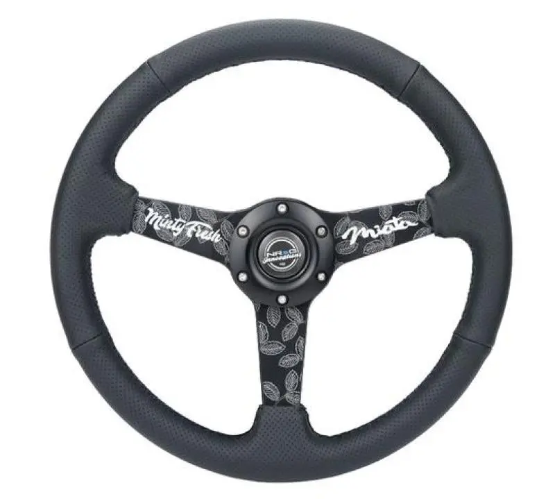 Nrg Sport Steering Wheel (350Mm/ 1.5In. Deep) Black Etched Spokes/ Black Leather W/ Black Stitch 1