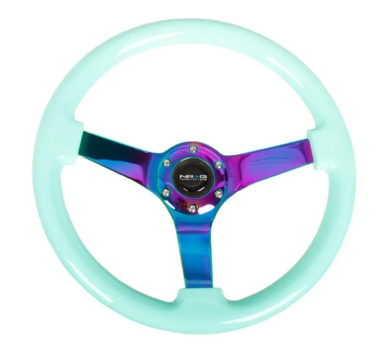 Nrg Reinforc Steering Wheel (350Mm / 3In. Deep) Minty Fresh Wood Grain W/Neochrome 3-Spoke Center 1