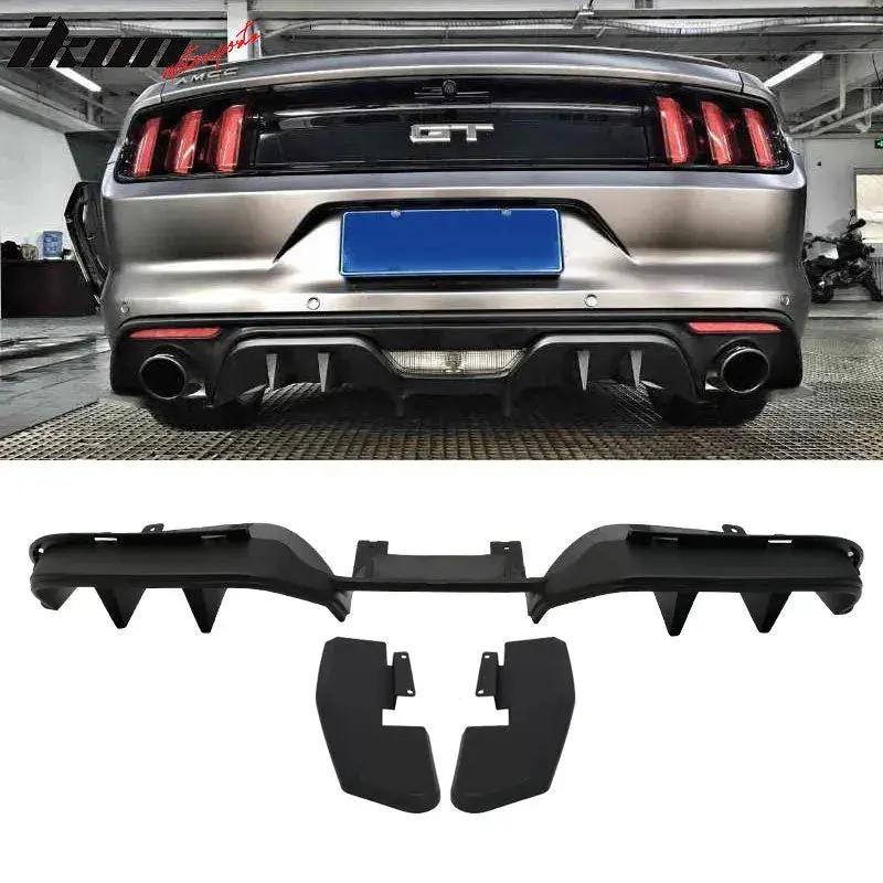 2015-2017 Ford Mustang R Style 3Pcs Rear Bumper Lip Diffuser Panel Abs 1