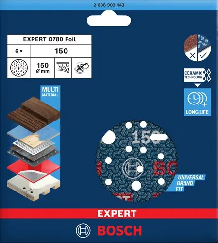 Bosch Accessoires Expert Schuurschijf O780 Met Film Onderlaag, 150 Mm, G150, 6X - 2608902443 2