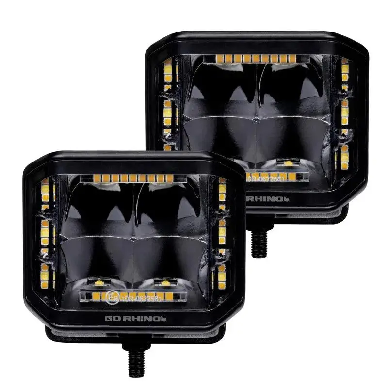 Go Rhino Xplor Blackout Combo Series Cube Sideline Led Spot Lights W/ Amber 4X3 - Blk (Pair) 1