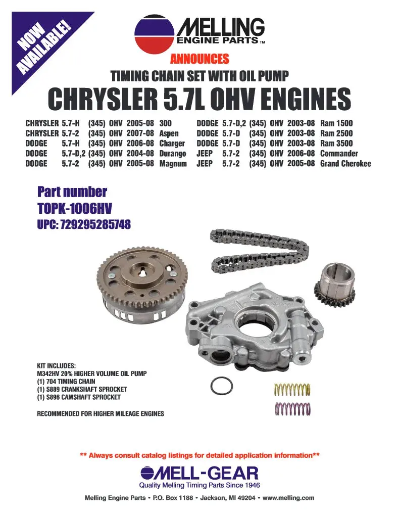 Melling High Volume Oil Pump And Component Kit  5.7 Pre-Eagle And 6.1 Hemi 1