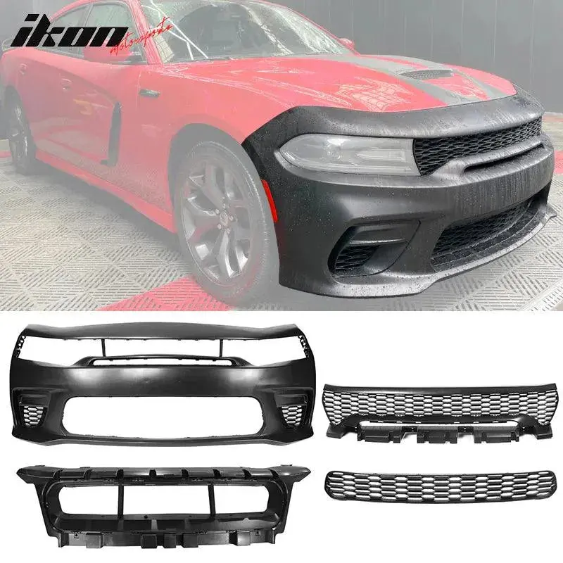 Ikon Motorsports 2015-2023 Dodge Charger Front Bumper & Grille Sedan Widebody Black 1