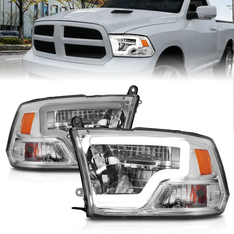 Anzo 2009-2020 Dodge Ram 1500 Full Led Square Projector Headlights W/ Chrome Housing Chrome Amber 2