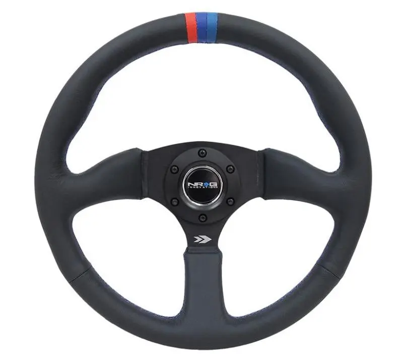 Nrg Reinforced Steering Wheel (350Mm / 2.5In Deep) Blk Leather W/M3 Stitch Matte Blk 3-Spoke Center 1