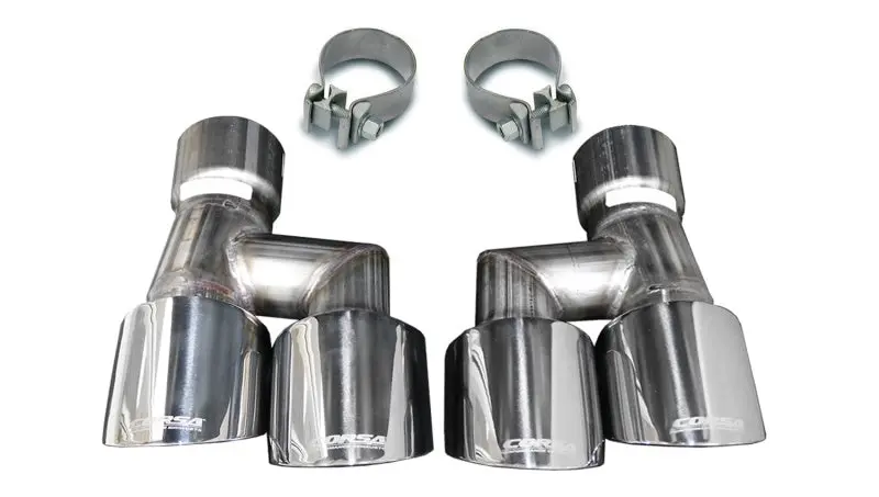 Corsa 18-23 4.0In Twin Tip Polished Pro-Series Tip Kit Fits No-Valve Mustang Exhaust Clamps Inc 1