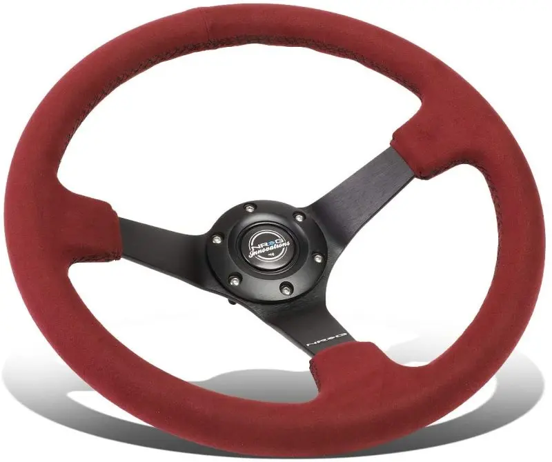 Nrg Reinforced Steering Wheel (350Mm/ 3In. Deep) Black Spoke/ Burgundy Alcantara W/ Black Stitch 1