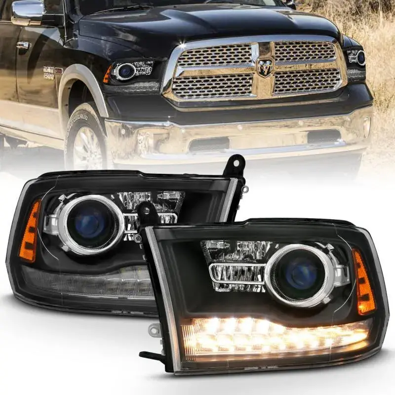 Anzo 2009-2018 Dodge Ram 1500 Projector Headlights Plank Style Halo W/Switchback Matte Black 1
