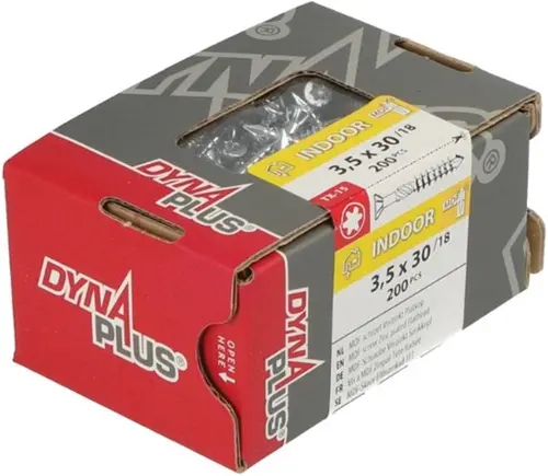 Dynaplus Mdf-Schroef Verzinkt Platkop Deeldraad-75° Torx Tx15 3.5X30 18 | 200 Stuks - 0287.01.17201 1