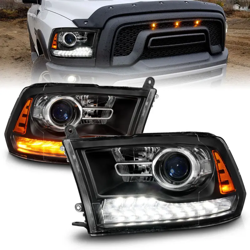 Anzo 09-18 Dodge Ram 1500/2500/3500 Led Plank Style Headlights Switchback + Sequential - Matte Black 2