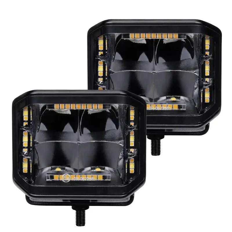 Go Rhino Xplor Blackout Combo Series Cube Sideline Led Spot Lights W/ Amber 4X3 - Blk (Pair) 2