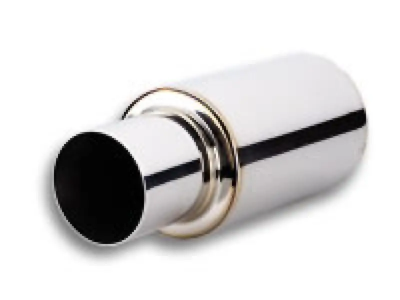 Vibrant Tpv Turbo Round Muffler (17In Long) With 4In Round Tip Straight Cut - 3In Inlet I.D. 1