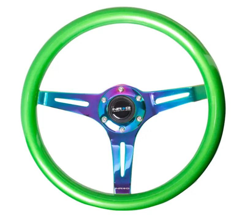 Nrg Classic Wood Grain Steering Wheel (350Mm) Green Pearl/Flake Paint W/Neochrome 3-Spoke Center 2