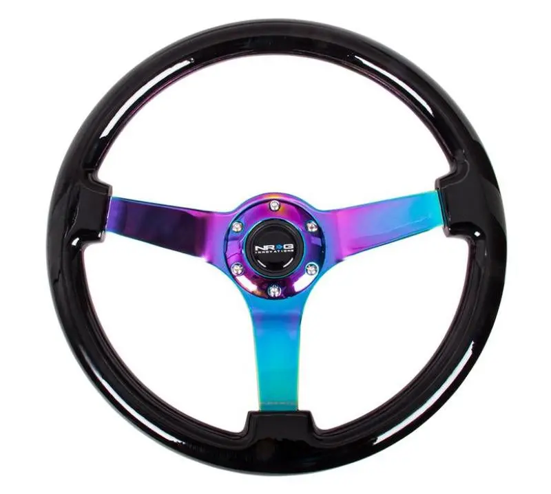 Nrg Reinforced Steering Wheel (350Mm / 3In Deep) Classic Blk Wood Grain W/Neochrome 3-Spoke Center 1