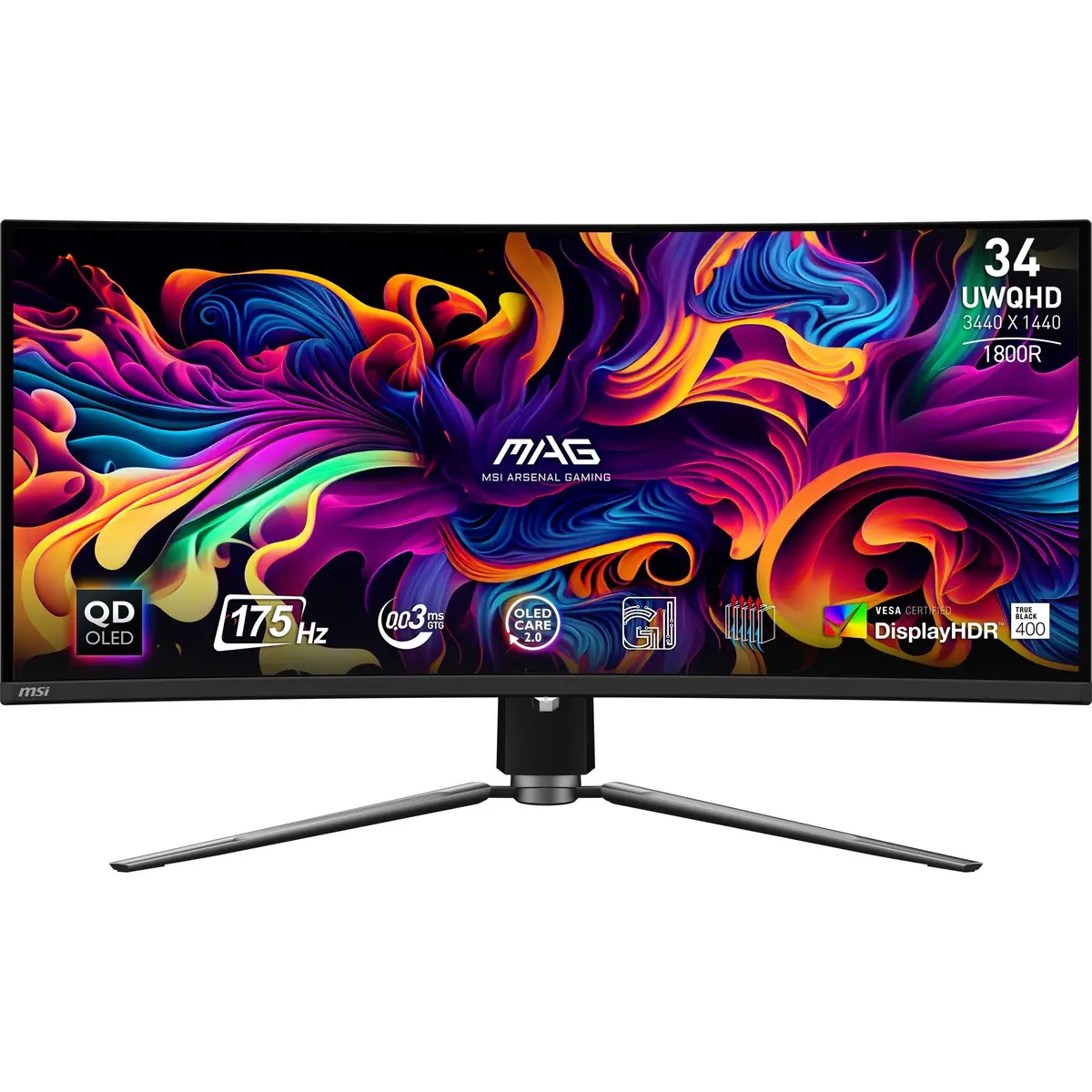 Msi Mag 341Cqp Qd-Oled 34 Curved Ultrawide Gaming Monitor (Zwart, 2X Hdmi, Displayport, 2X Usb-A, Usb-B, Usb-C, 175 Hz) 1