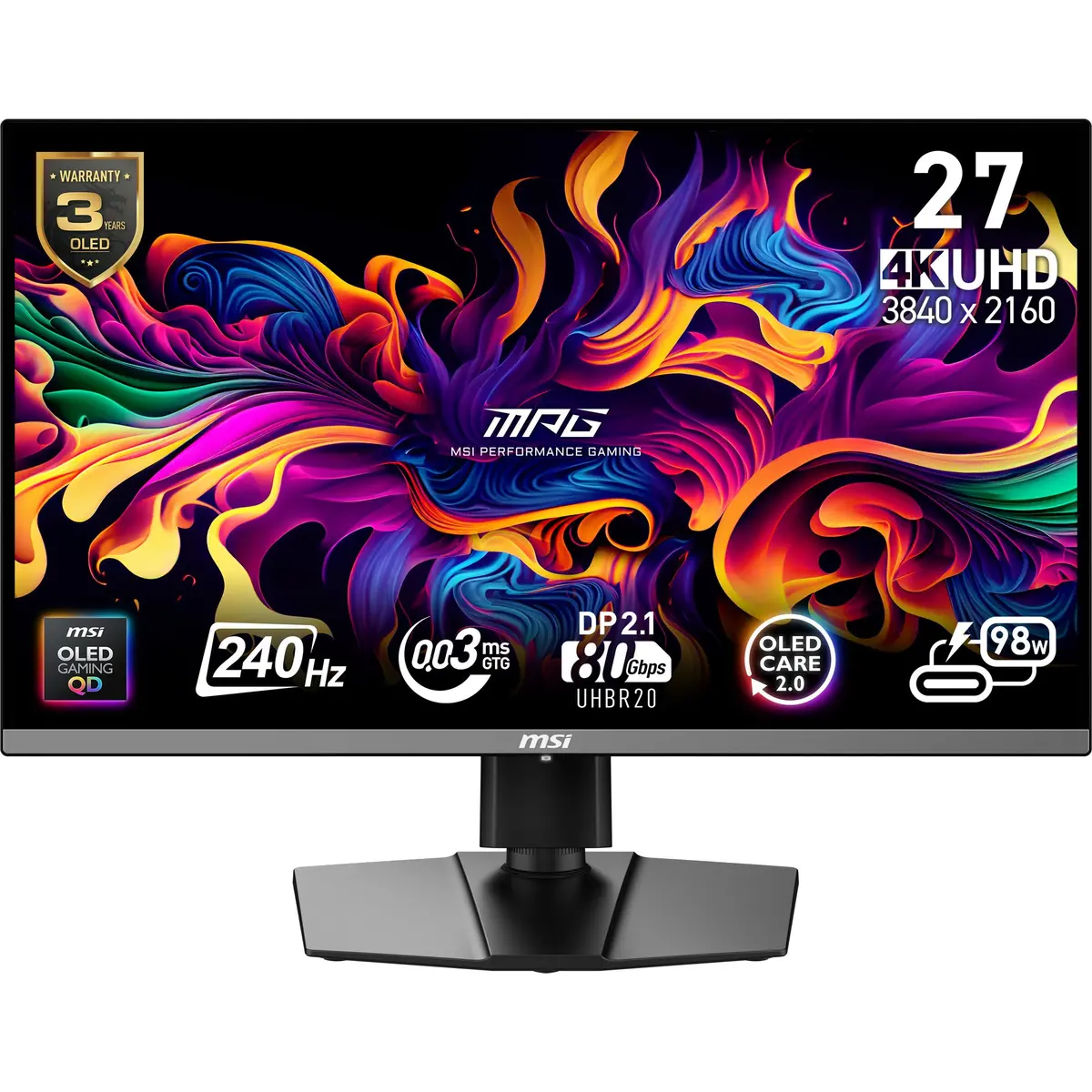 Msi Mpg 272Urx Qd-Oled 26.5 4K Uhd Gaming Monitor (Zwart, 2X Hdmi, Displayport, 2X Usb-A, Usb-B, Usb-C, 240 Hz) 1