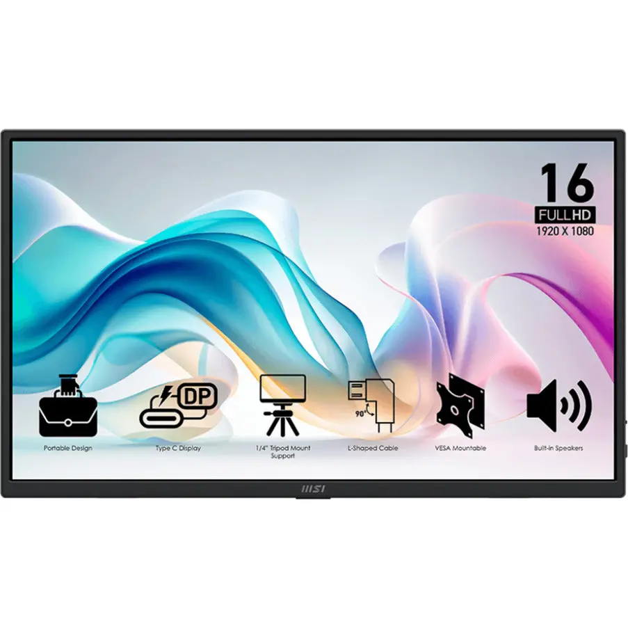 Msi Pro Mp165 E6 15.6 Monitor (Zwart, Hdmi, 2X Usb-C) 1