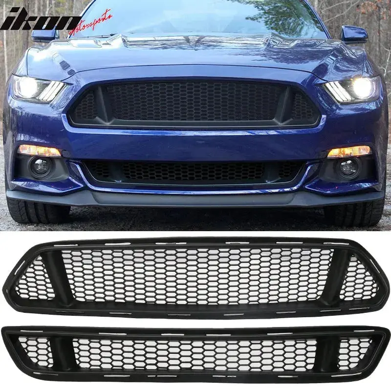 2015-2017 Ford Mustang Ikon Style Black Front Upper & Lower Grill Pp 1