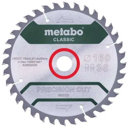 Metabo Accessoires Cirkelzaagblad | Precision Wood Classic | 160X20mm | Z36 Wz 10° B - 628659000 1