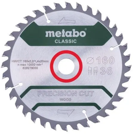 Metabo Accessoires Cirkelzaagblad | Precision Cut Classic | 160X20mm | Z36 Wz 10° - 628278000 1