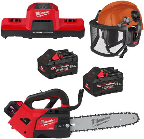 Milwaukee M18 Fpp1opl2-802 Accu Kettingzaagset |1X M18 Fthchs30-0 Accu Kettingzaag + 1X Bolt200 Helm + 1X Bolt Gelaatscherm + 1X Bolttm Hp Gehoorbescherming - 4933500230 1