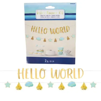 Amscan Letterslinger Baby Boy Hello World Blauw Goudkleurig 170 Cm | 12 Stuks 1