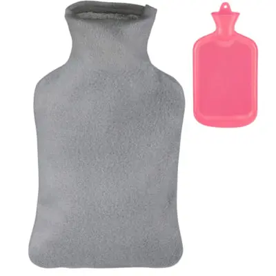 Relaxdays Warmwater Kruik Met Hoes Roze Grijs 2 L | 6 Stuks 1