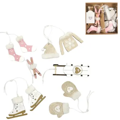 Deco Heitmann Kersthanger Hout Roze Beige 10 Cm Set Van 6 | 12 Stuks 1