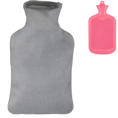 Relaxdays Warmwater Kruik Met Hoes Roze Grijs 1,5 L | 12 Stuks 1