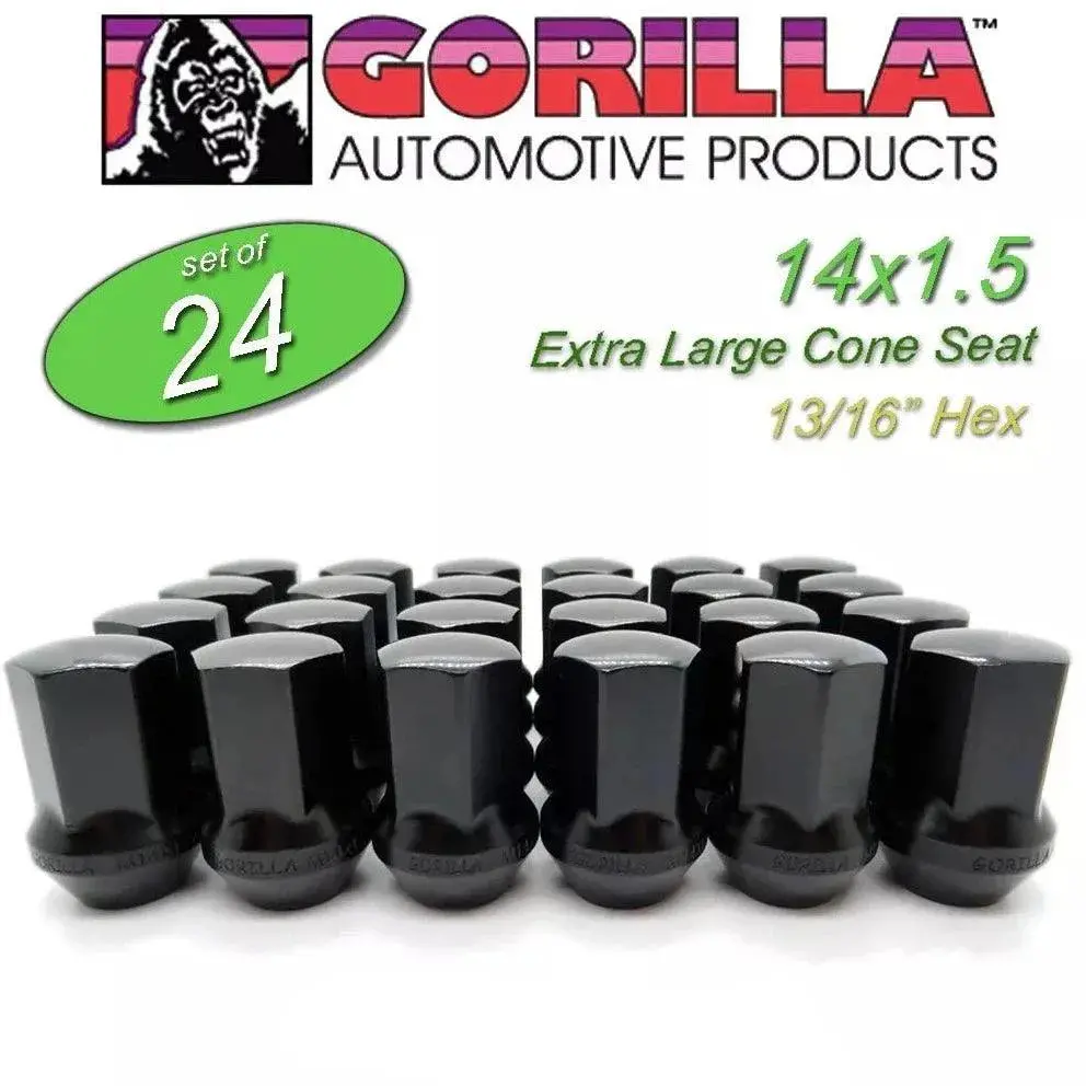 Gorilla Lug Nuts Factory Style Bulge  14Mm X 1.50  Black  14X1.5 1