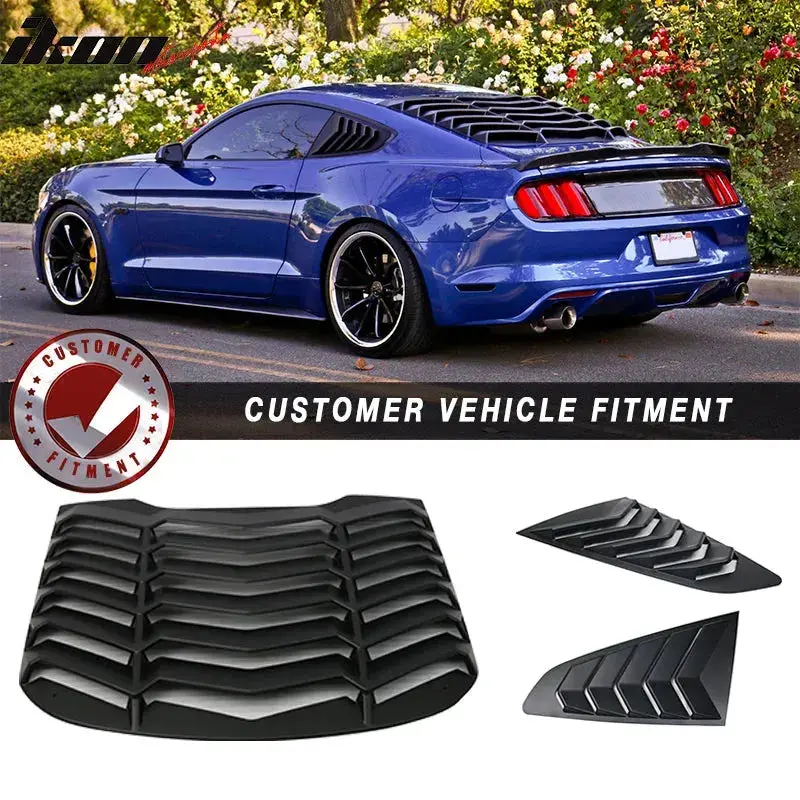 2015-2023 Ford Mustang Ikon Black Rear Window Louver Side Louvers Abs 1